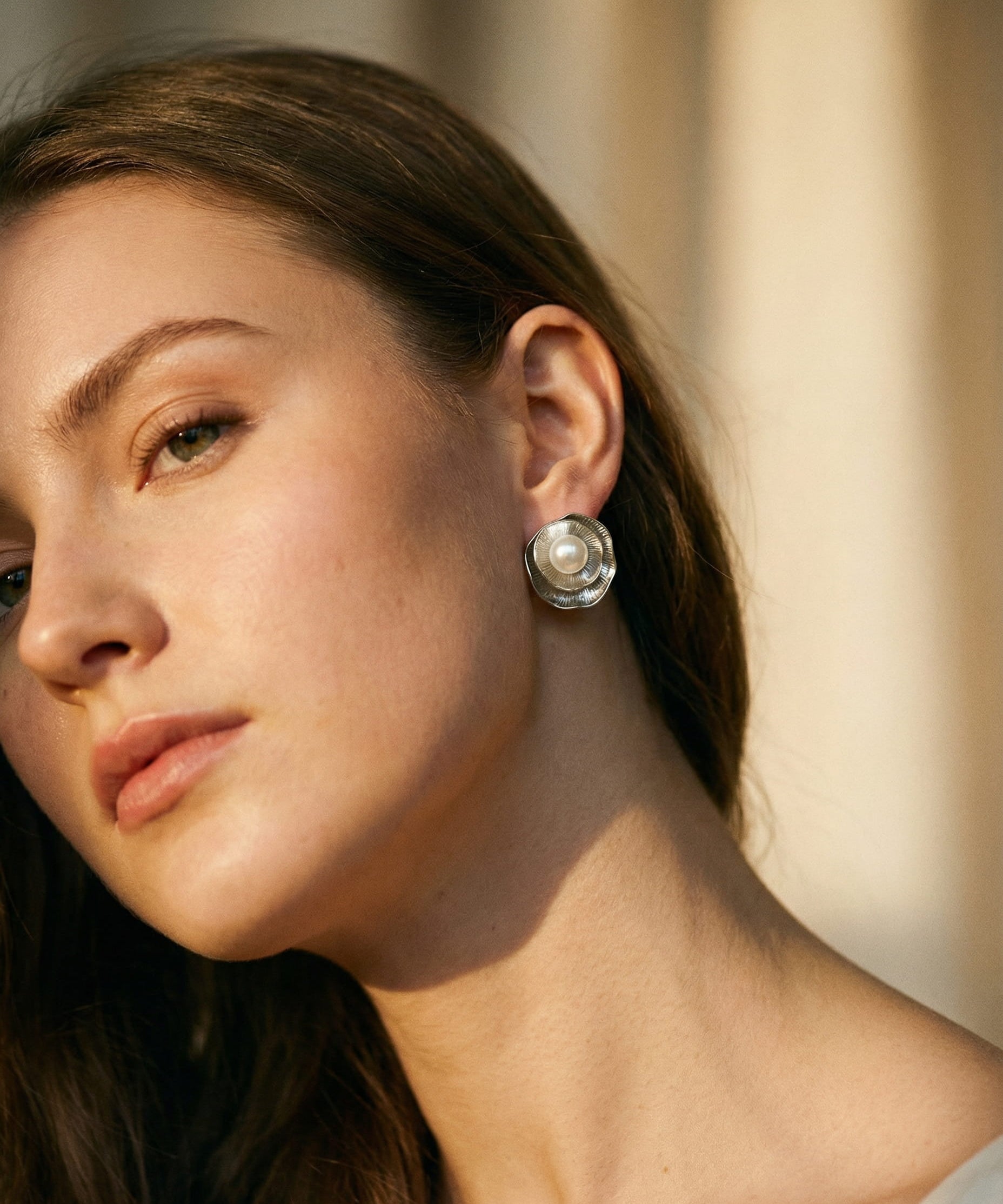 Vintage Silver Pearl and Petal Earrings