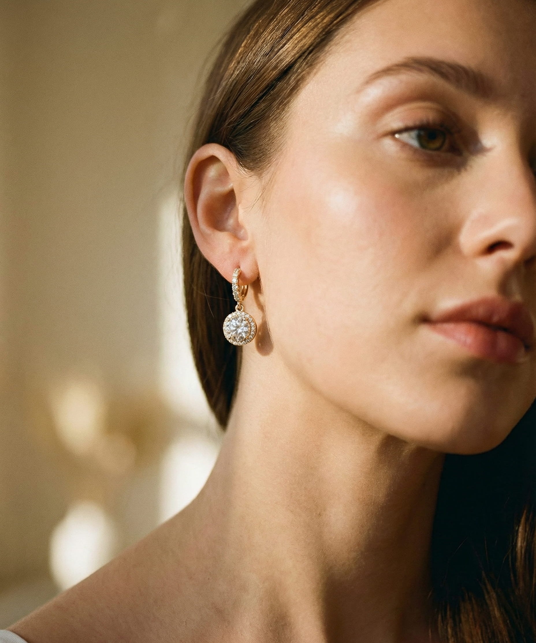 Round Moissanite Drop Earrings