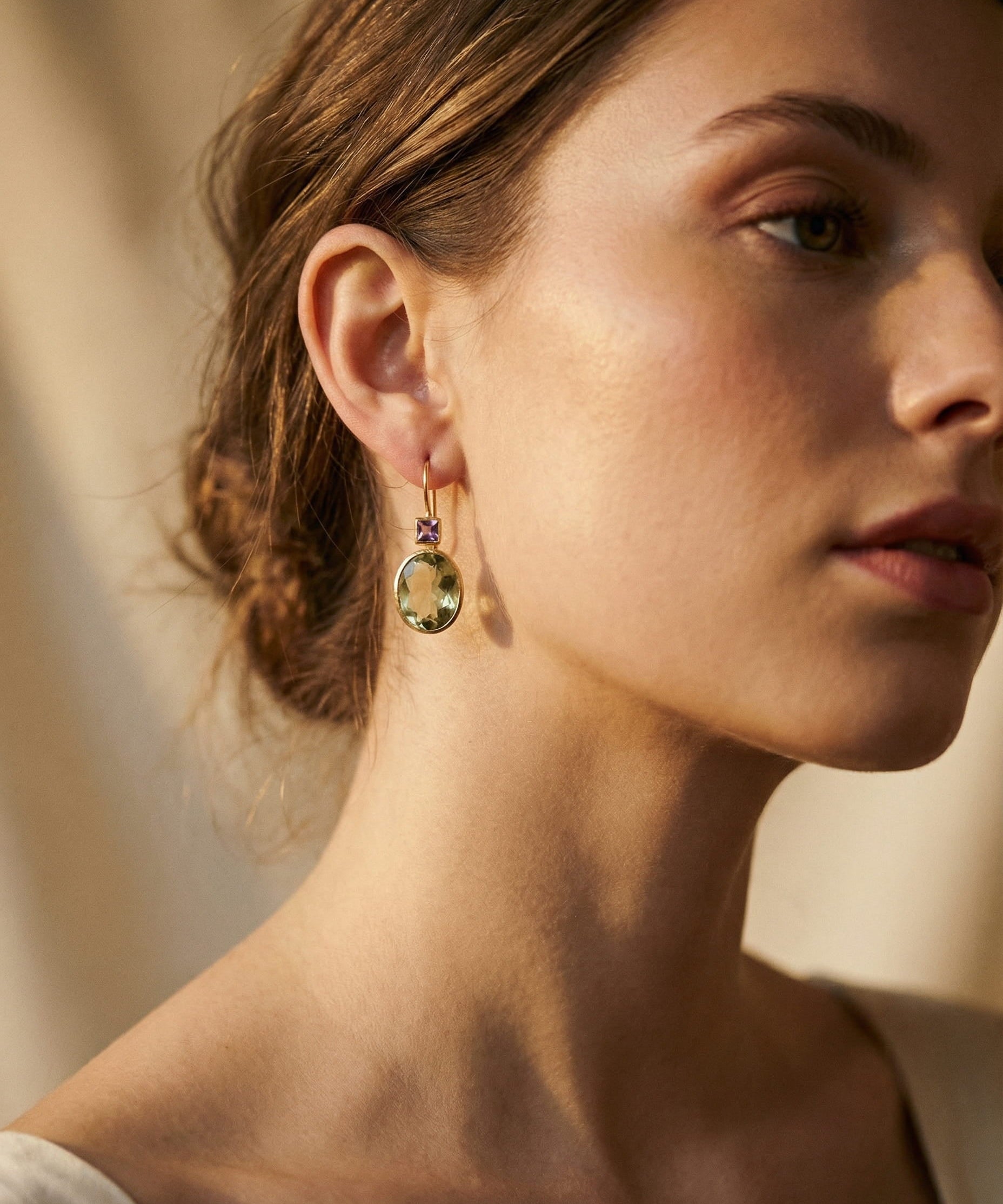 Gold Green Crystal Earrings