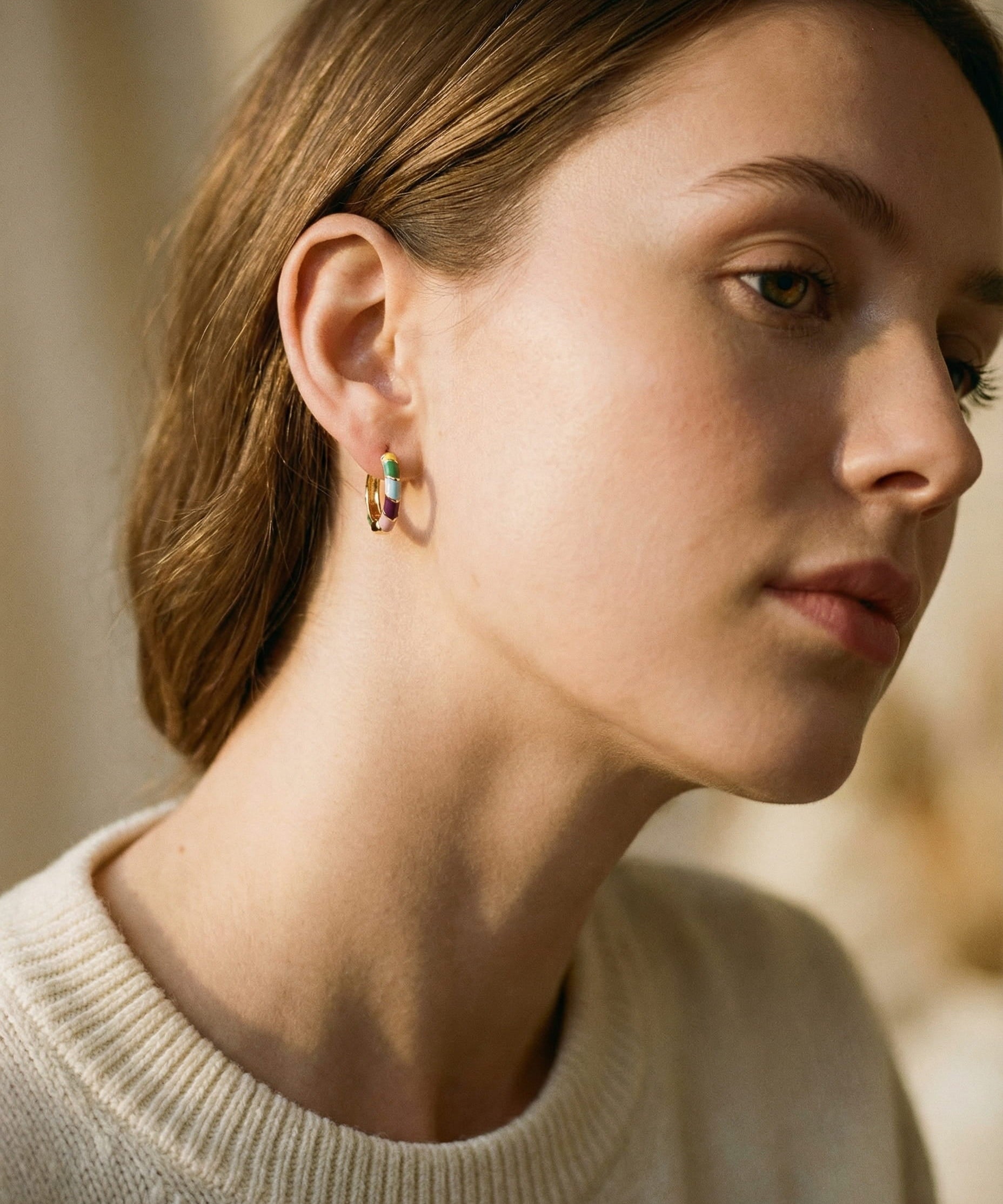 Elegant Gold Multicoloured Enamel Earrings