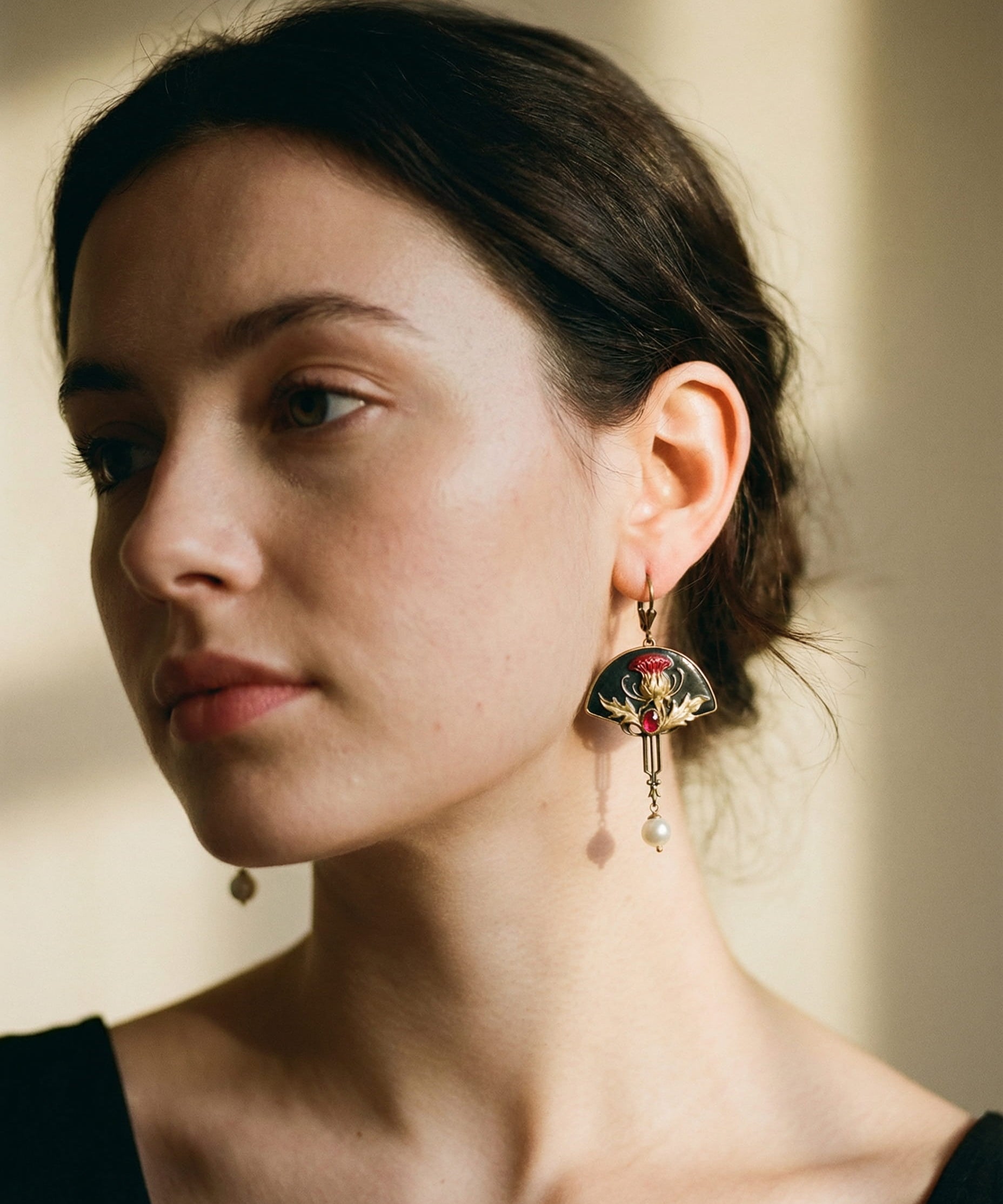 Boho Red Crystal and Pearl Earrings