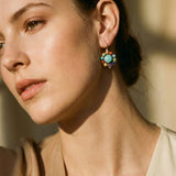 Multicoloured Stone Flower Earrings