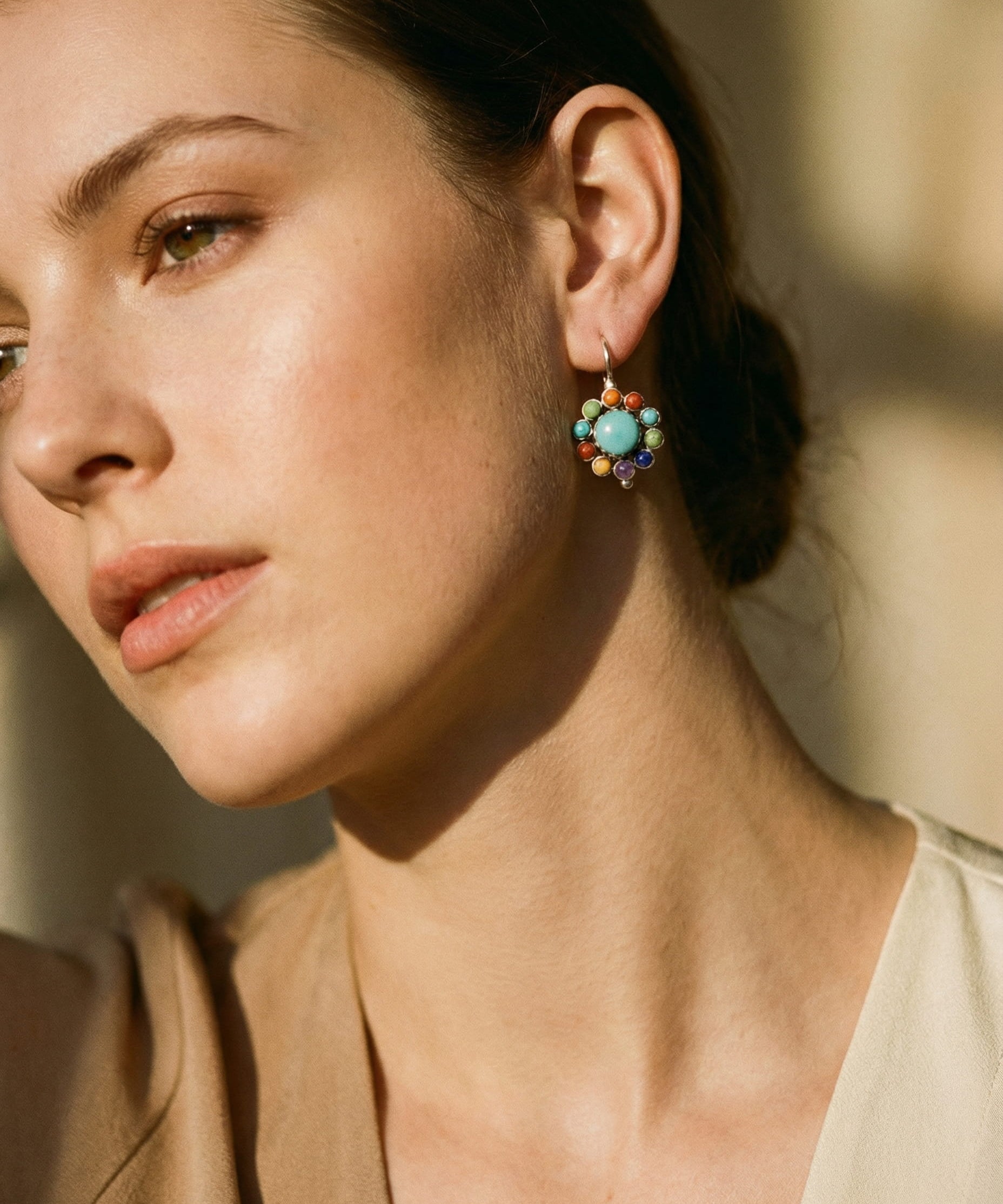 Multicoloured Stone Flower Earrings