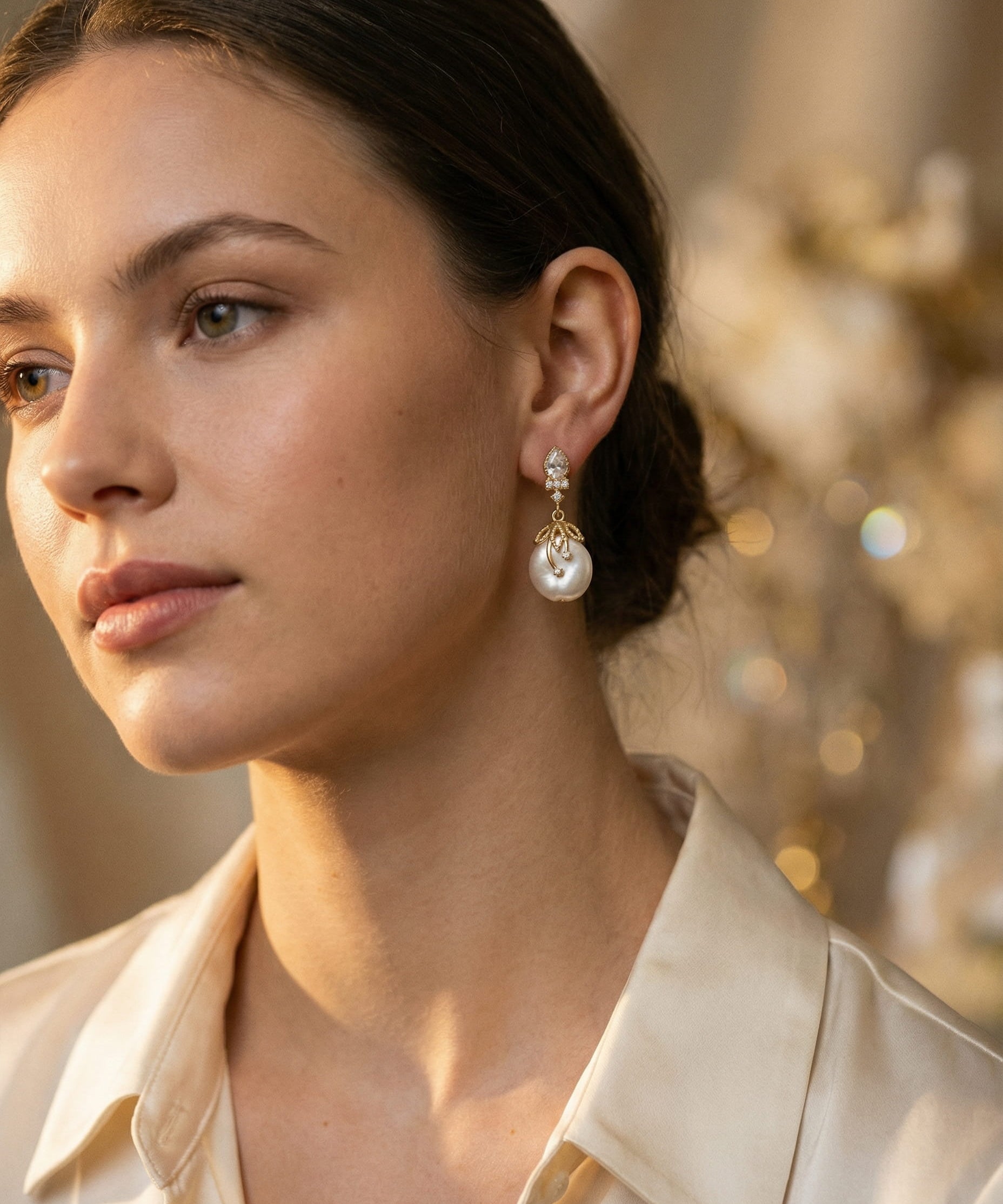 Luxurious Gold Pearl Earrings
