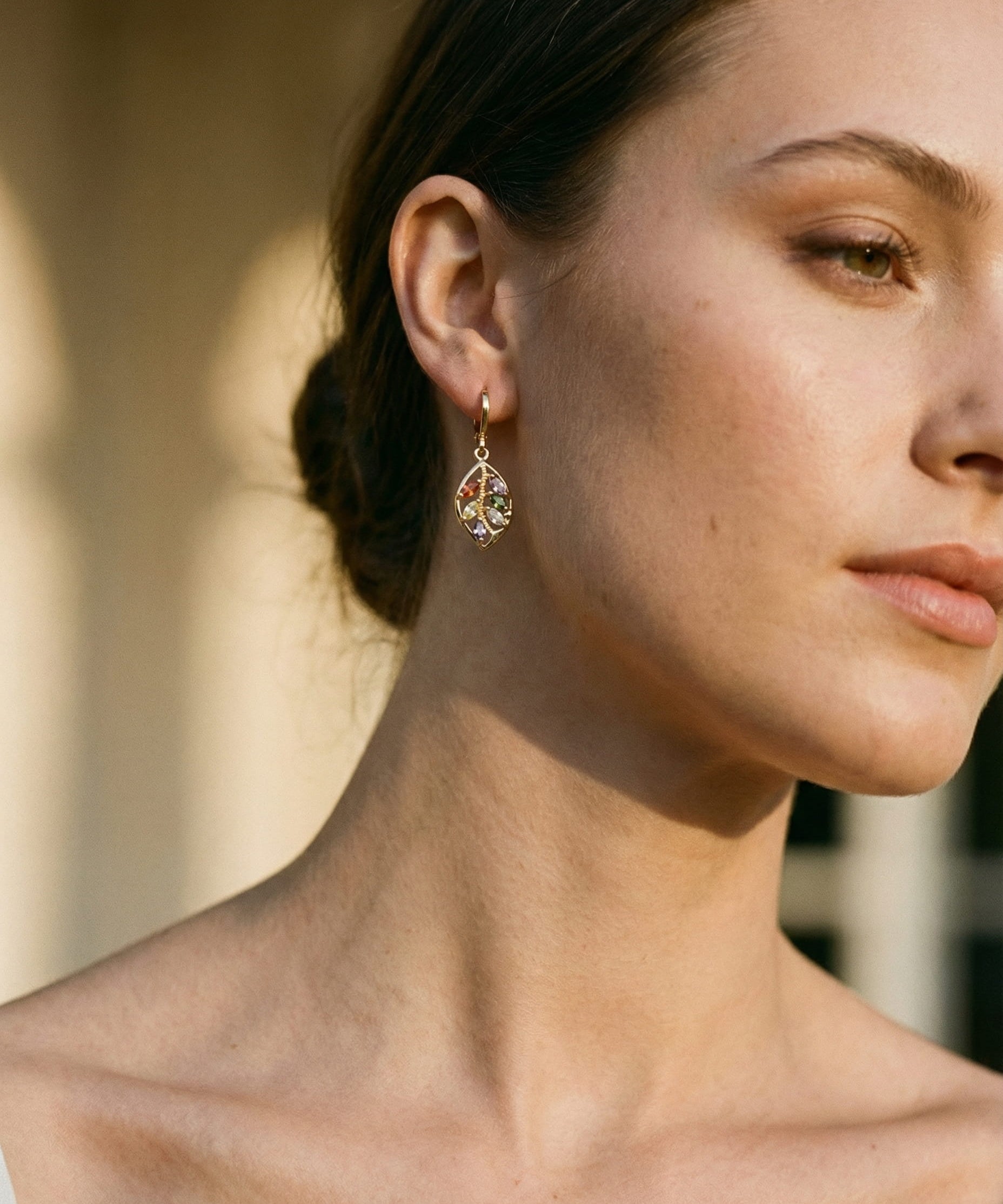 Multicoloured Crystal Leaf Earrings