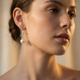 Gold Sparkling Bow Pearl Earrings