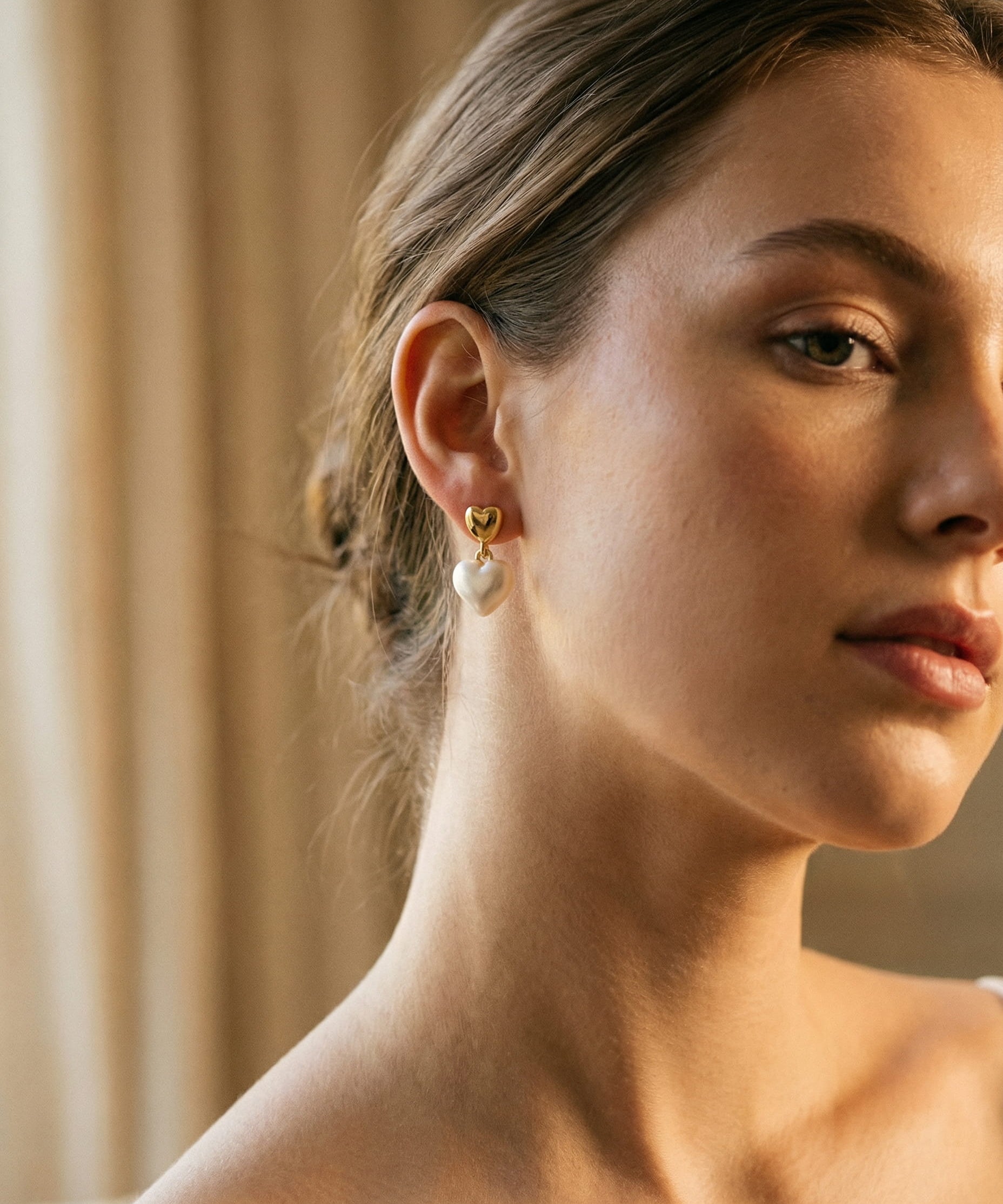 Elegant Gold Pearl Heart Earrings