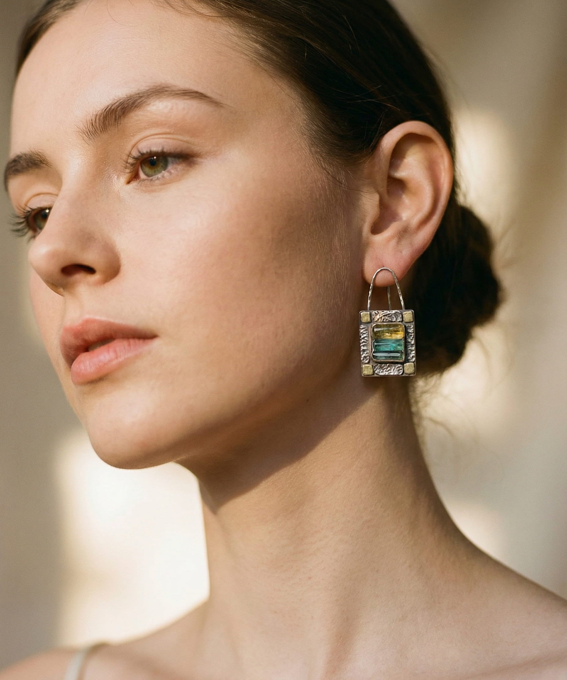 "Antique" Blue and Green Crystal Earrings