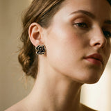Elegant Gold Black Lotus Earrings