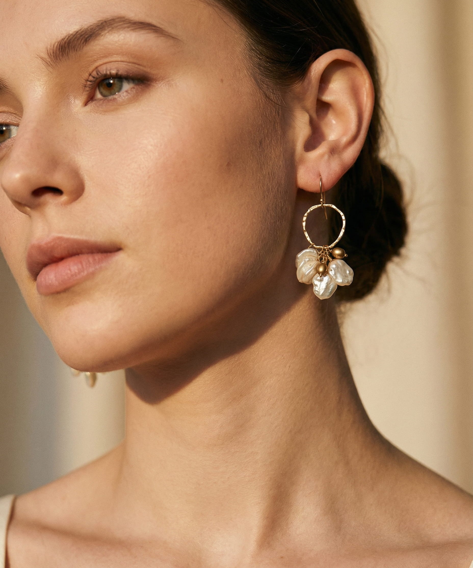 Vintage Gold Pearl and Flower Drop Earrings