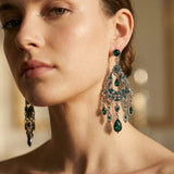Blue Crystal and Pom-Pom Earrings