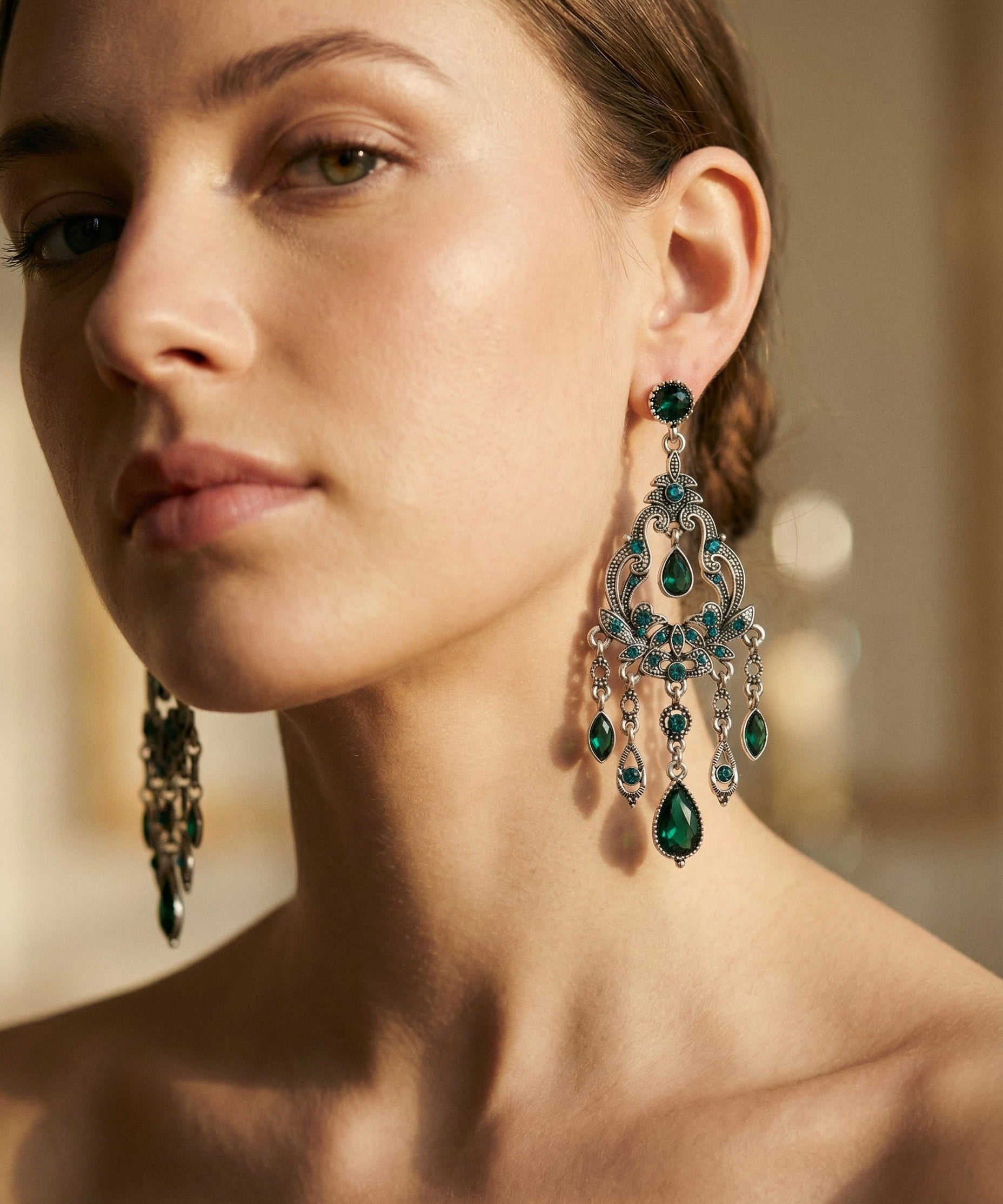 Blue Crystal and Pom-Pom Earrings
