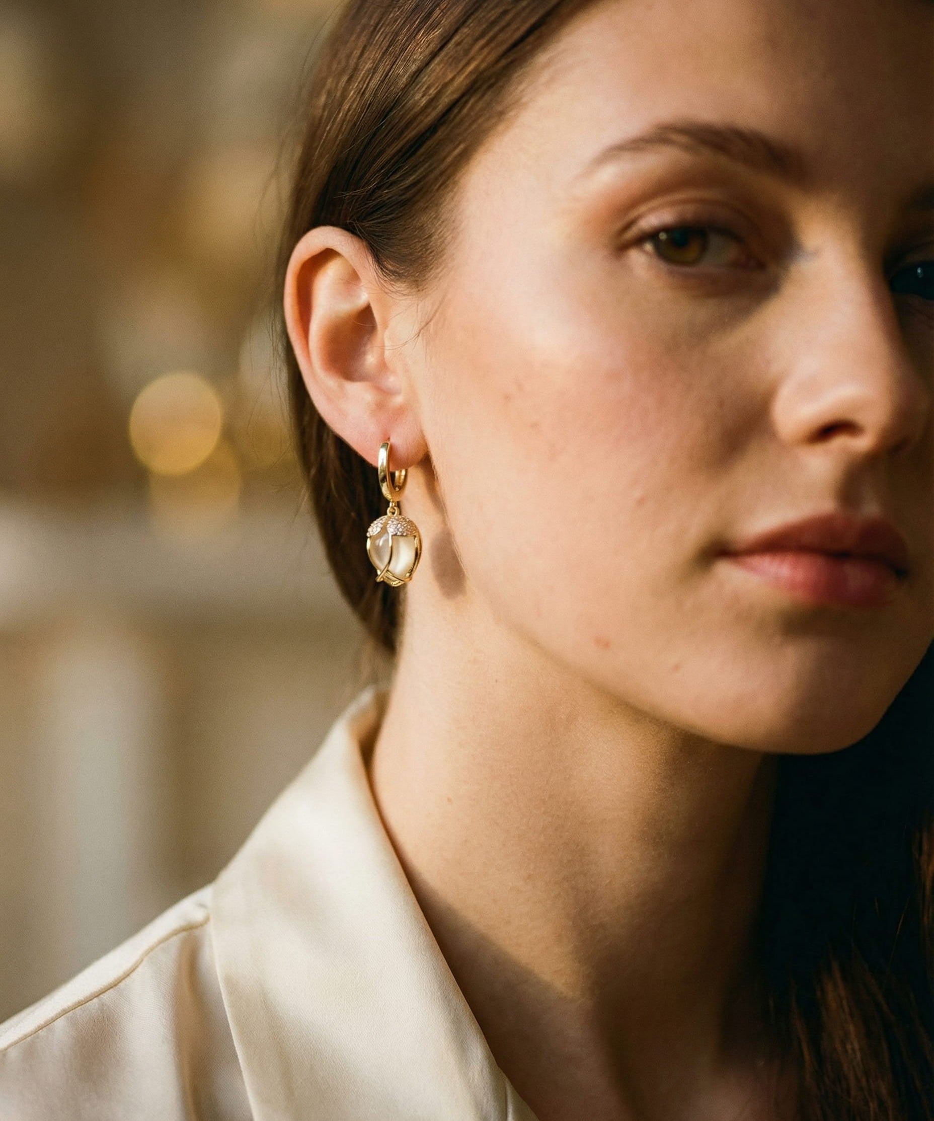 Vintage White Tulip Cubic Zirconia Earrings