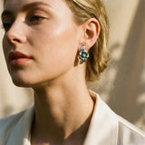 Sterling Silver Boho Blue Opal Flower Earrings