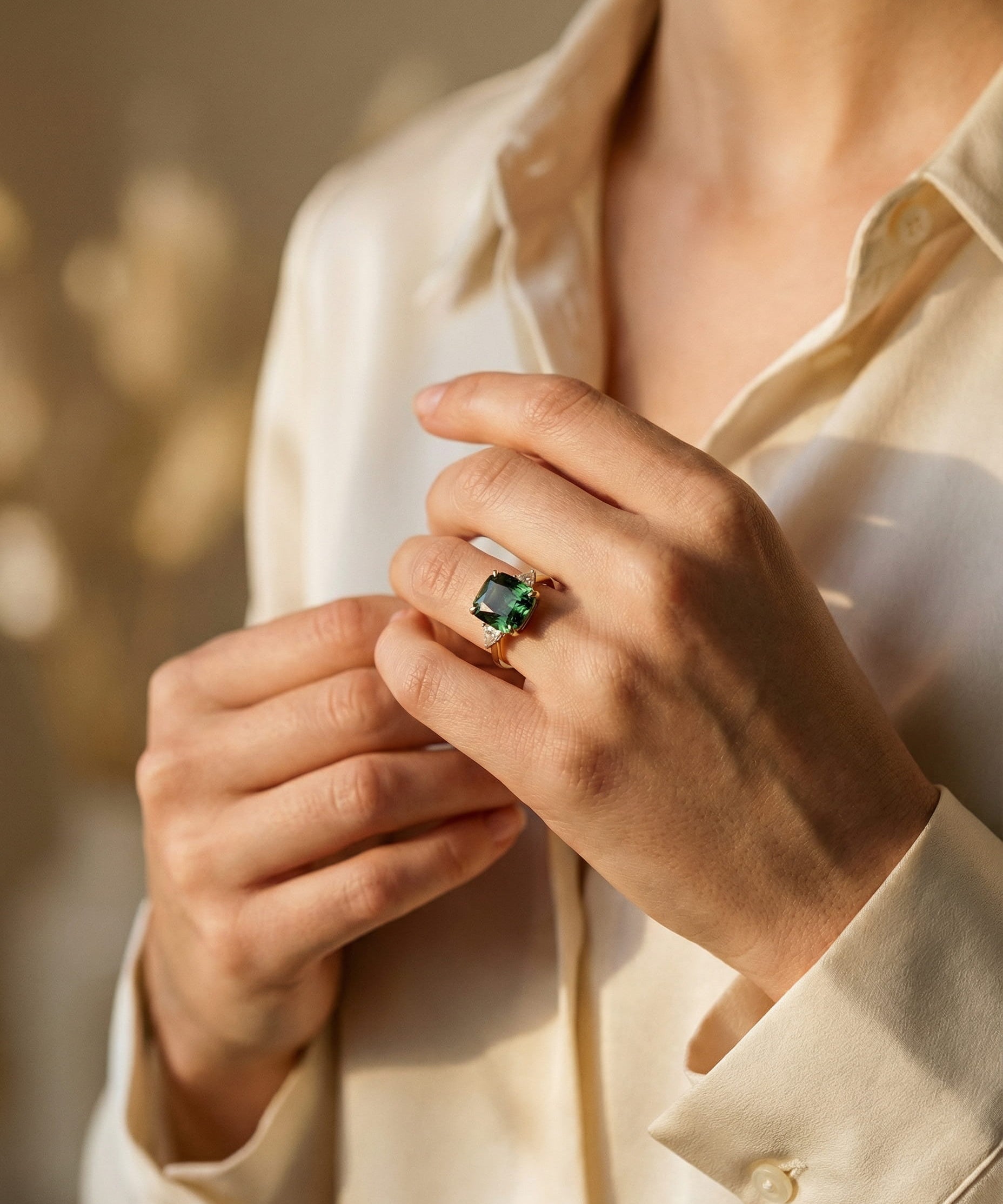 Elegant Square Emerald Ring