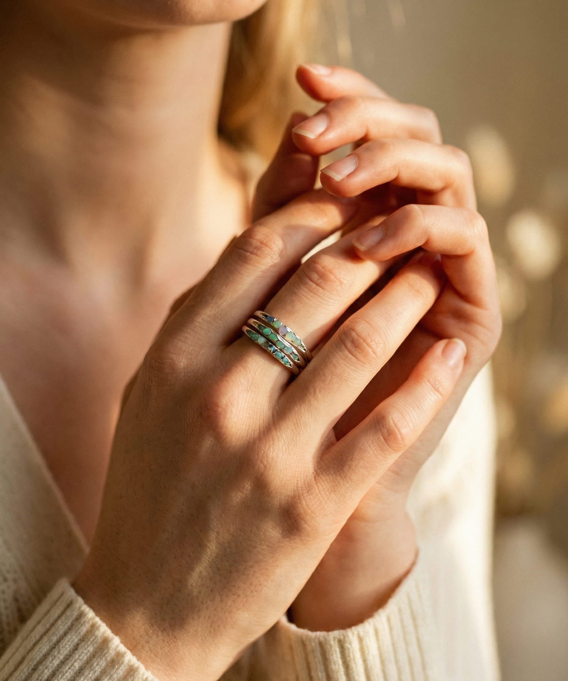 Vintage Layered Silver Blue Stone Ring