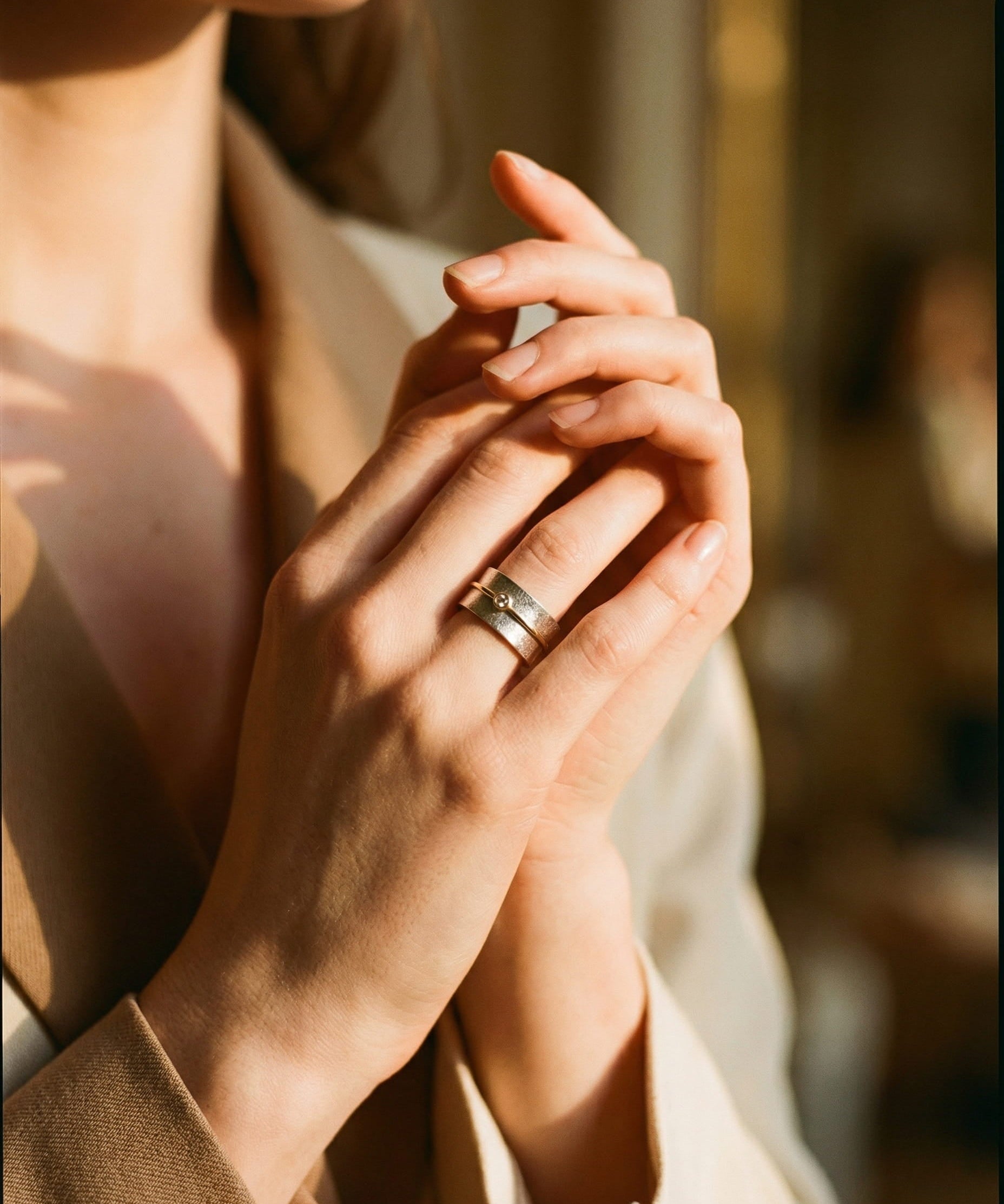 Vintage Silver Cubic Zirconia and Gold Thread Ring