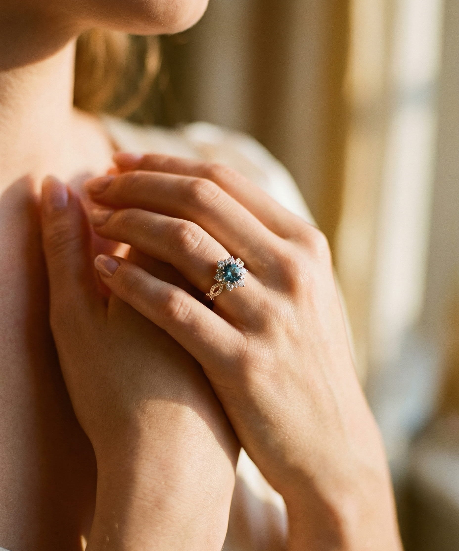Turquoise Crystal Flower Ring
