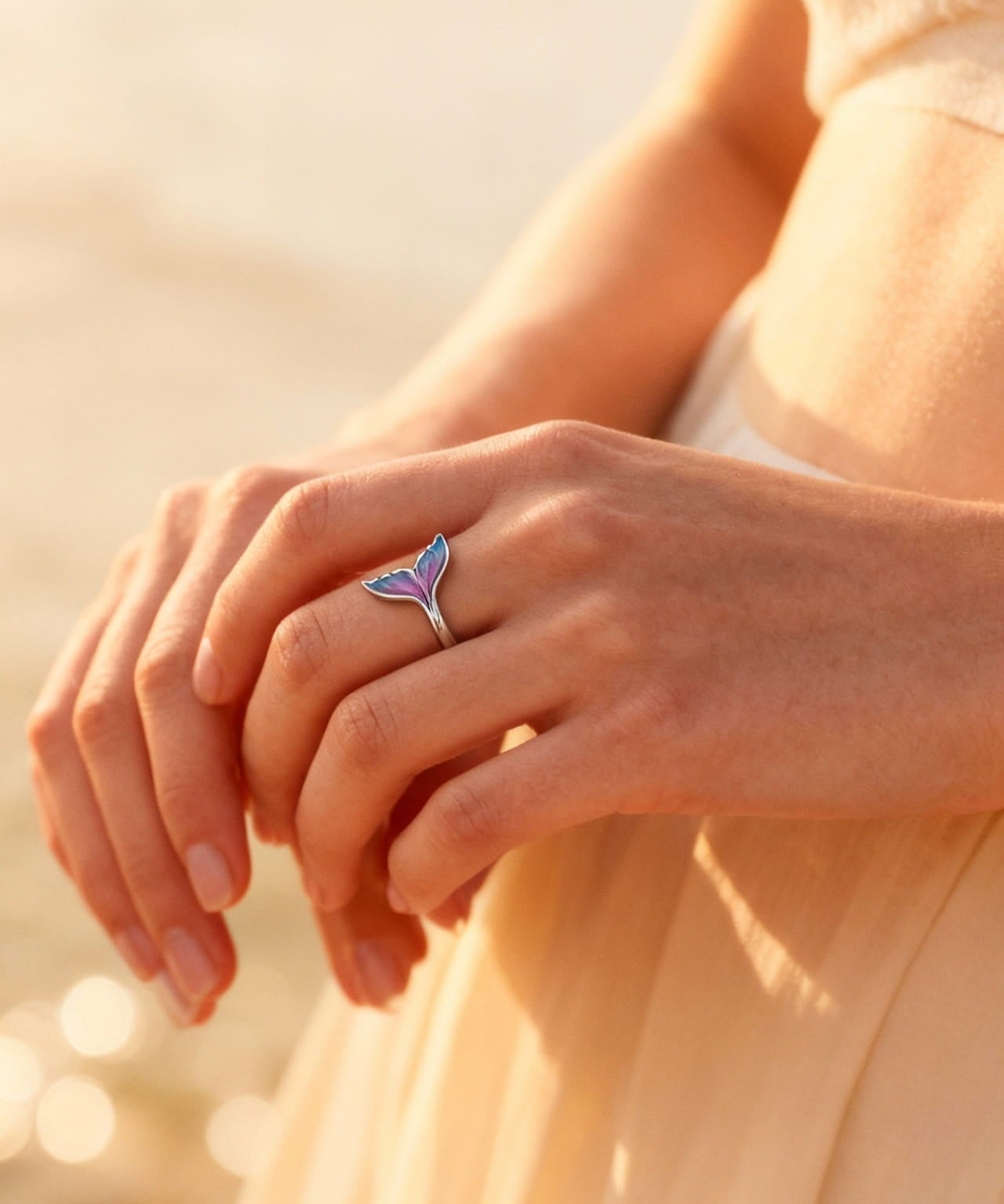 Adjustable Colourful Dolphin Tail Ring