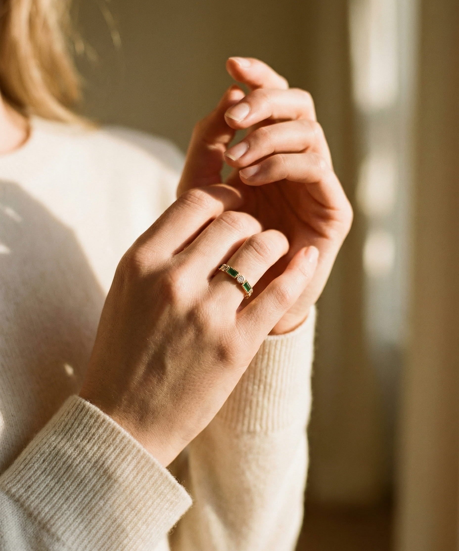 Green Cubic Zirconia Inlay Gold Ring