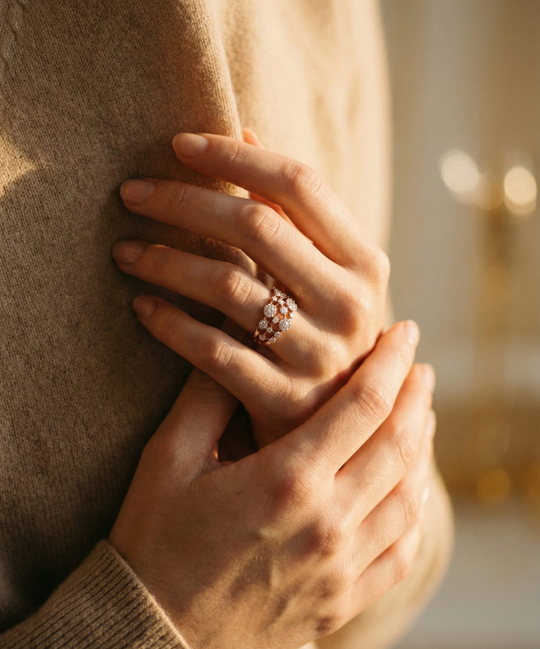 Vintage Rose Gold Sparkling Inlaid Stone Ring