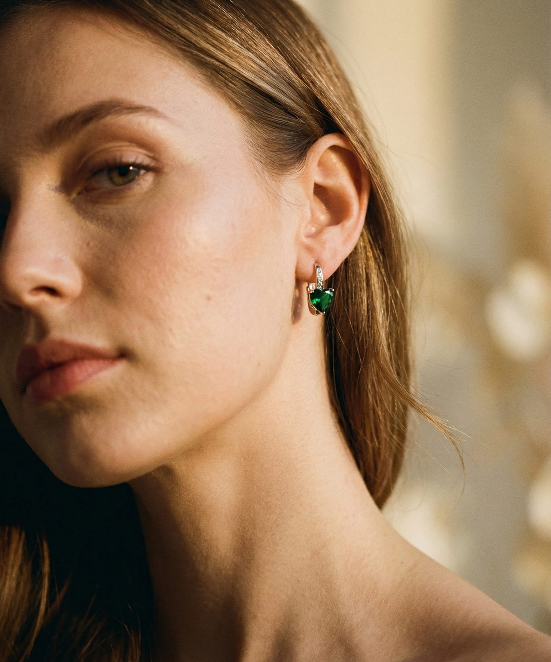 Emerald Heart Stone Earrings