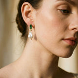 Gold Emerald and Pearl Earrings
