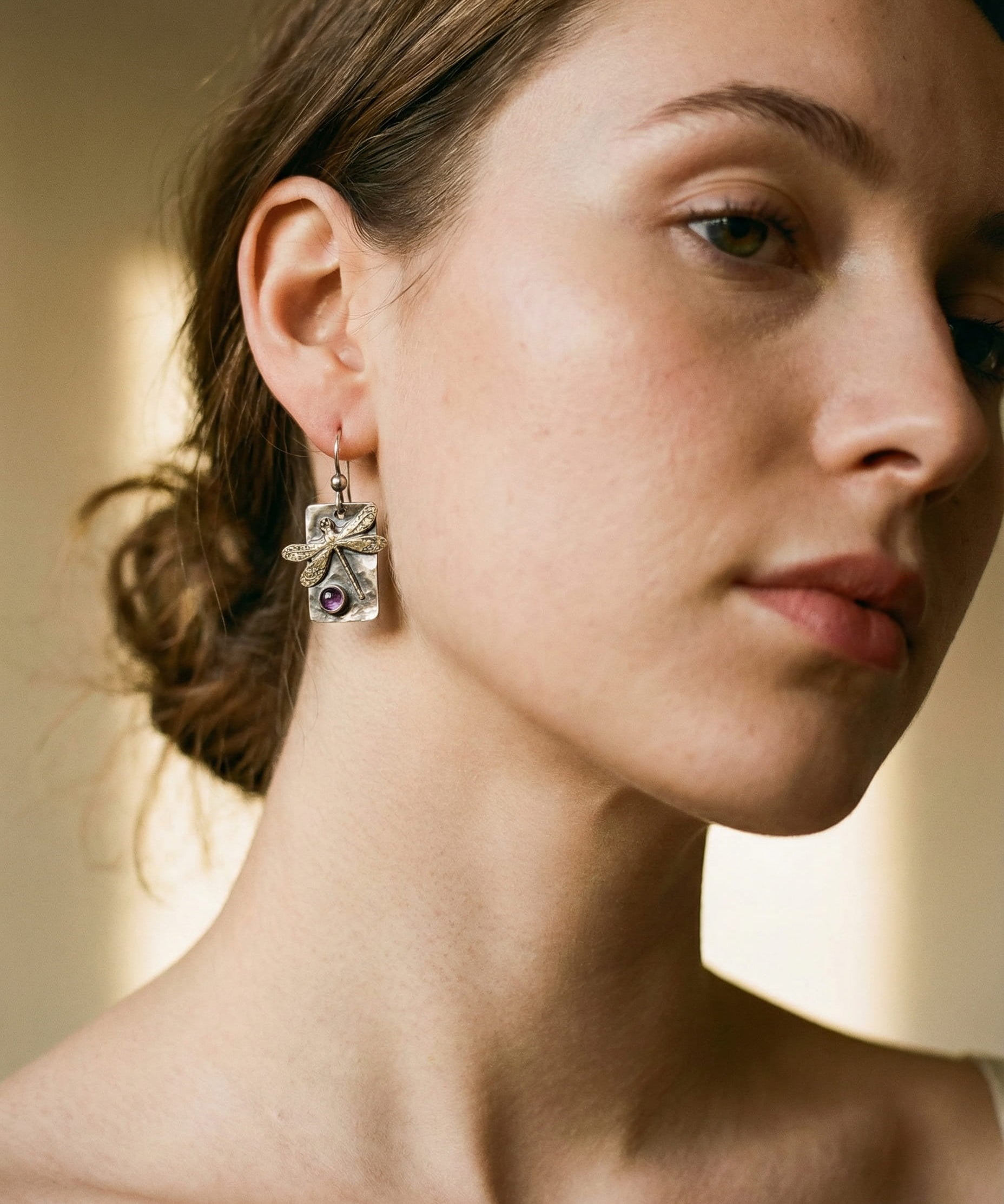 Vintage Purple Crystal Dragonfly Earrings