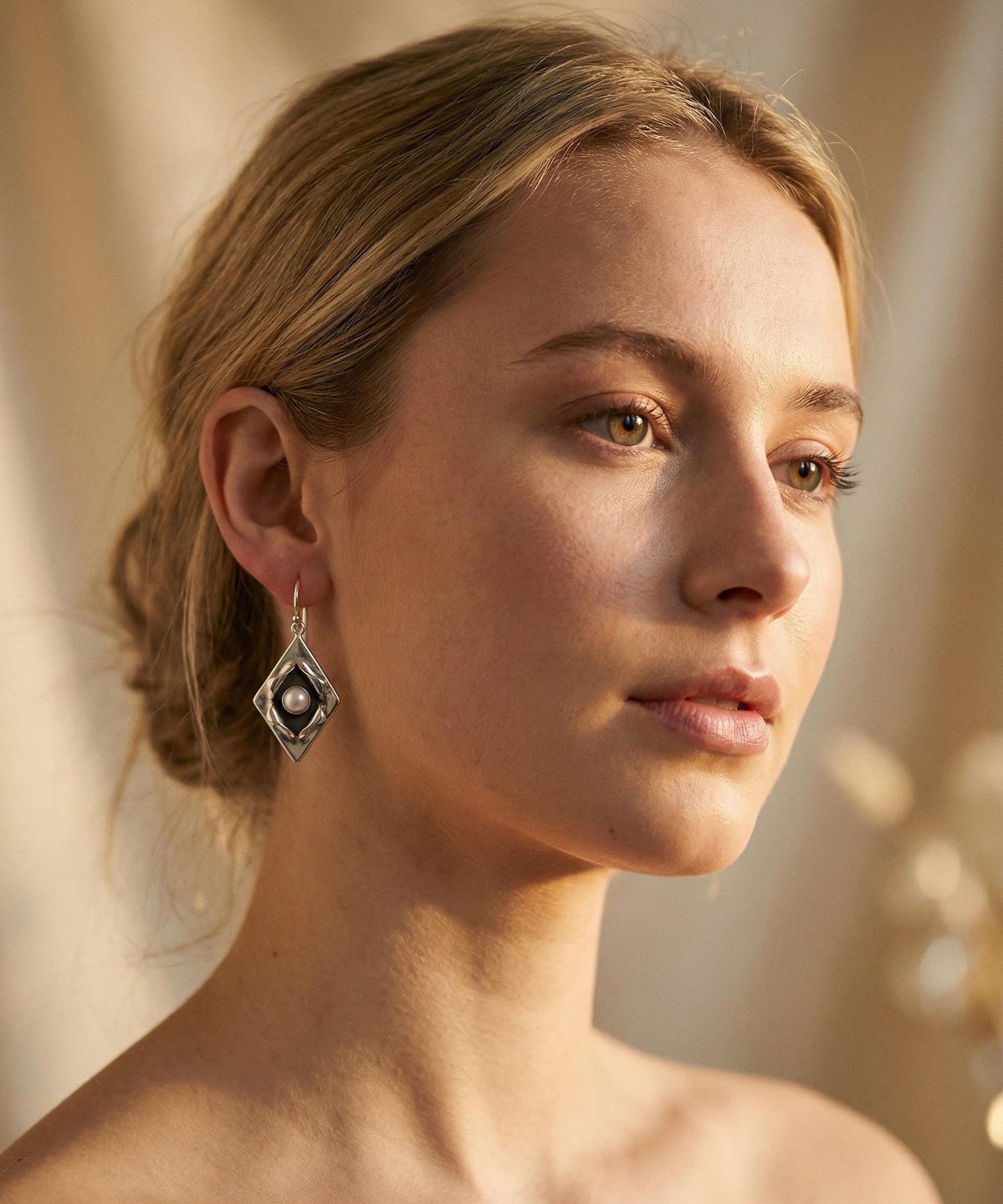 Vintage Silver Pearl Inlay Earrings