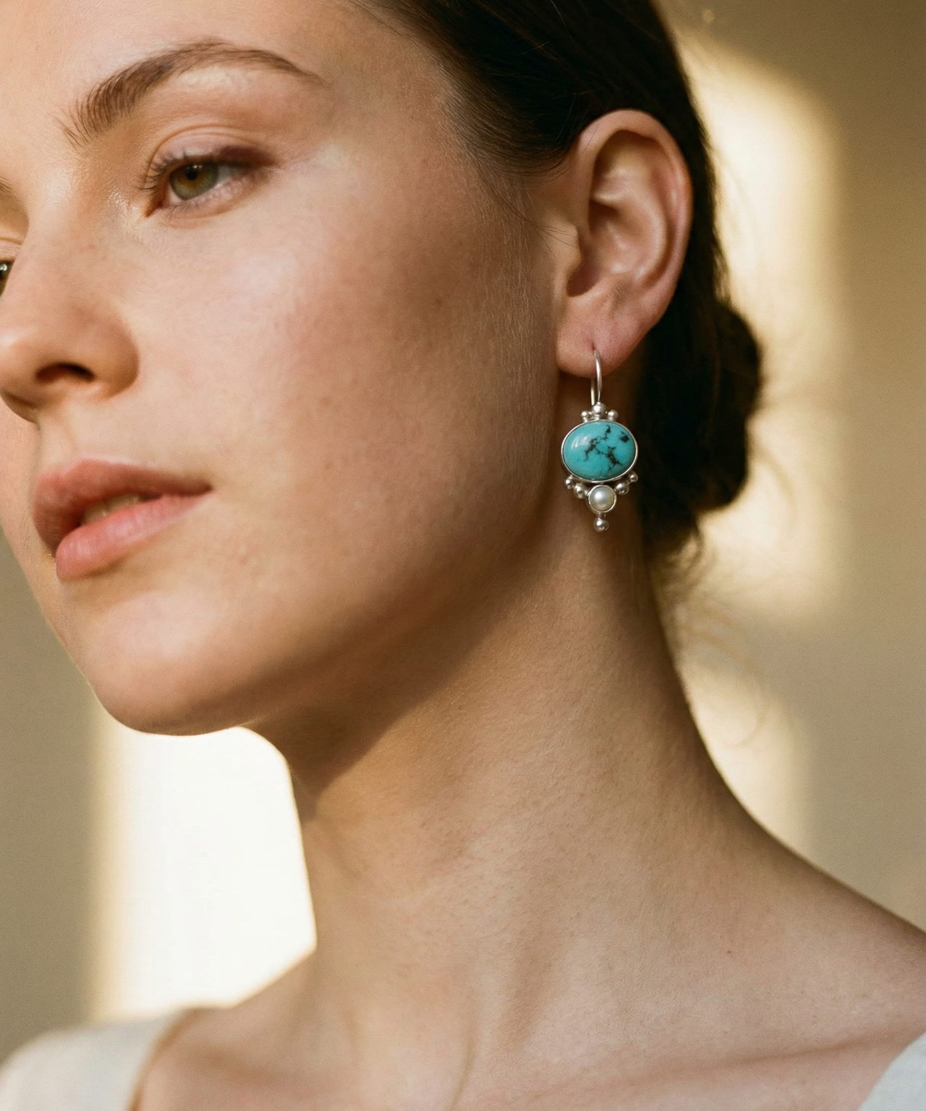 Vintage Blue Stone and Pearl Earrings