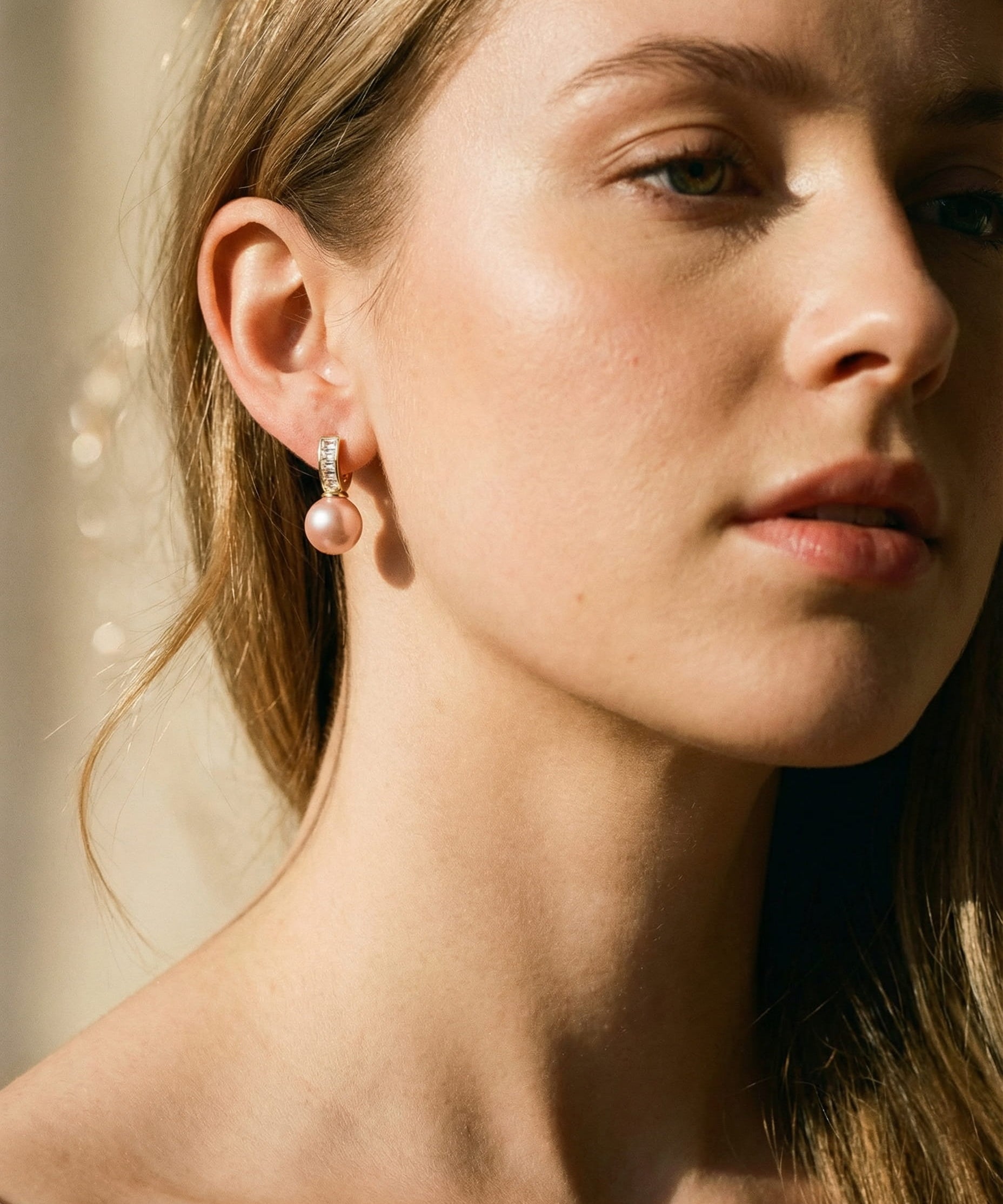 Gold Pink Pearl Cubic Zirconia Earrings