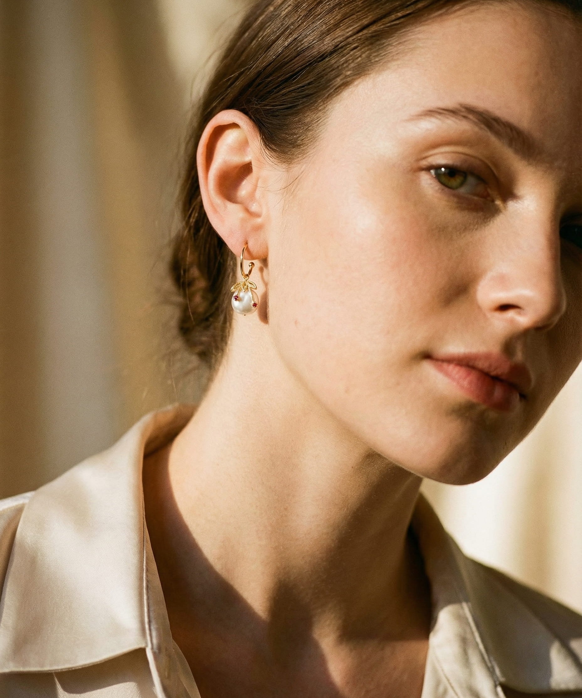 Vintage Gold Cherry Pearl Earrings