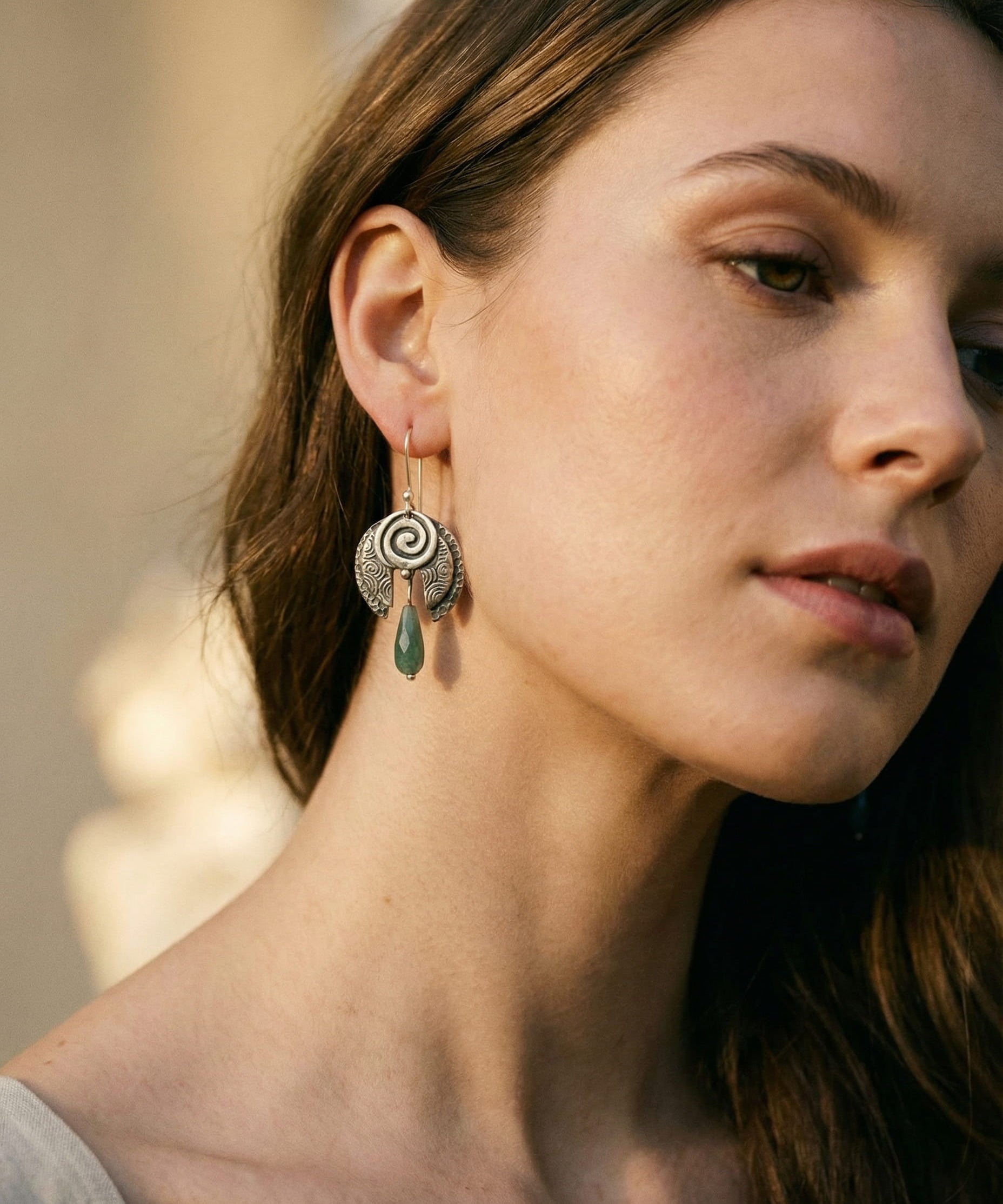 Vintage Green Stone Drop Earrings