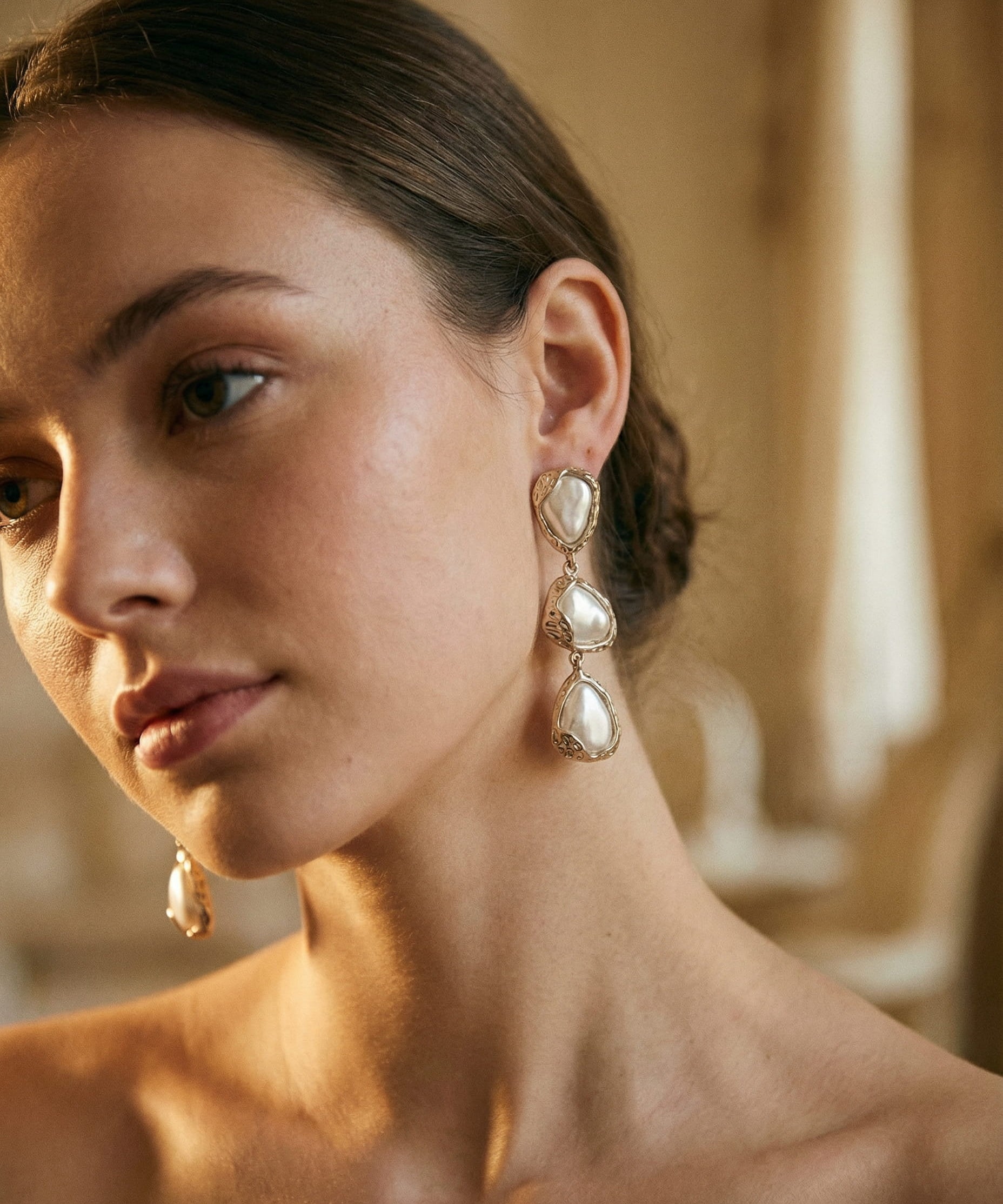 Silver Triangle Pearl Earrings