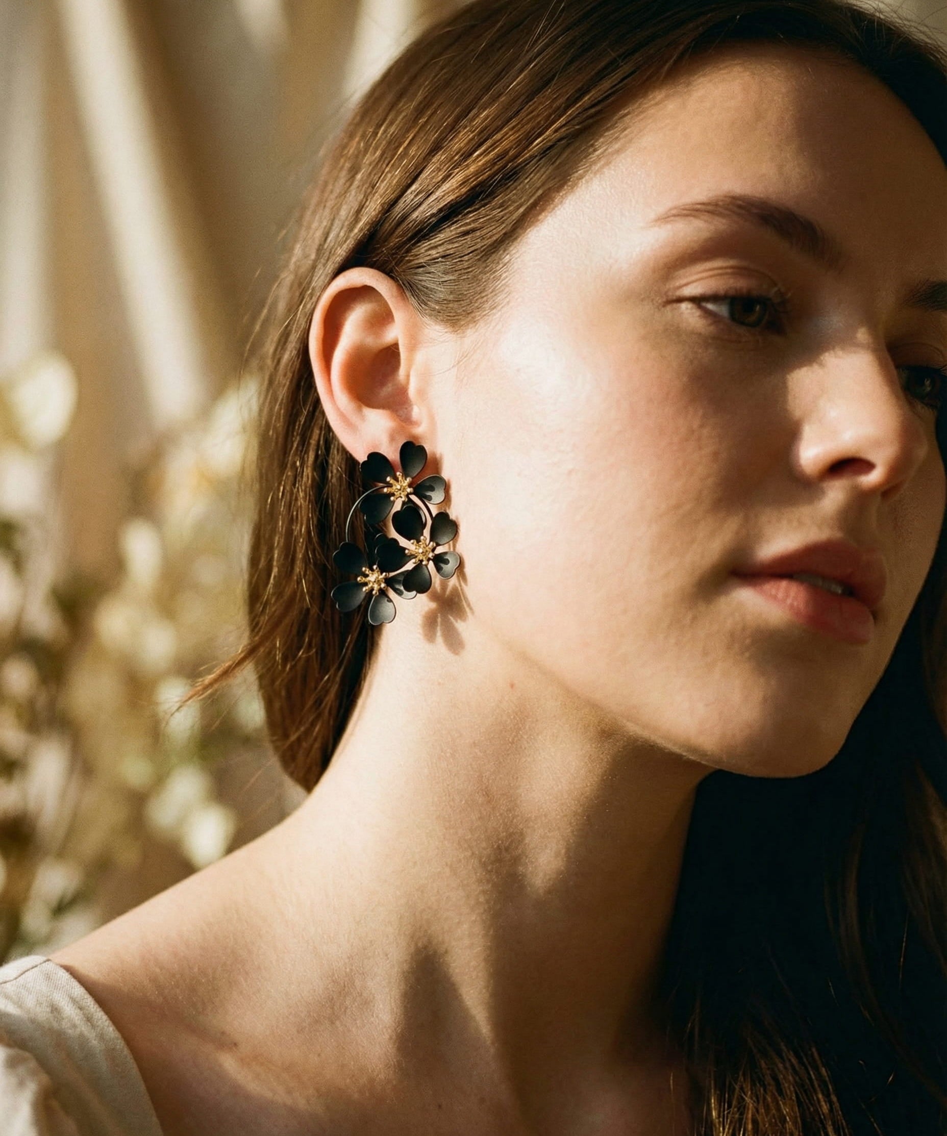 Vintage Black Flower Drop Earrings