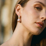 Gold Earrings with Pink Pearl and Cubic Zirconia