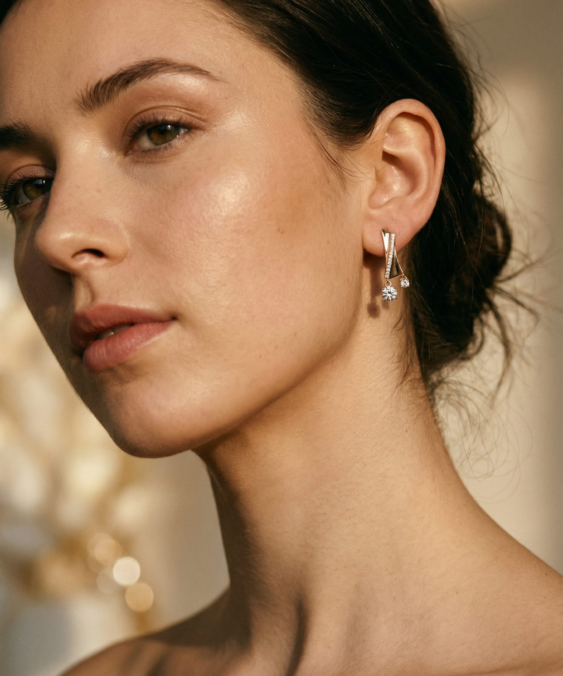 Elegant Irregular Gold and Cubic Zirconia Earrings
