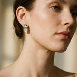 Elegant White and Green Stone Gold Earrings