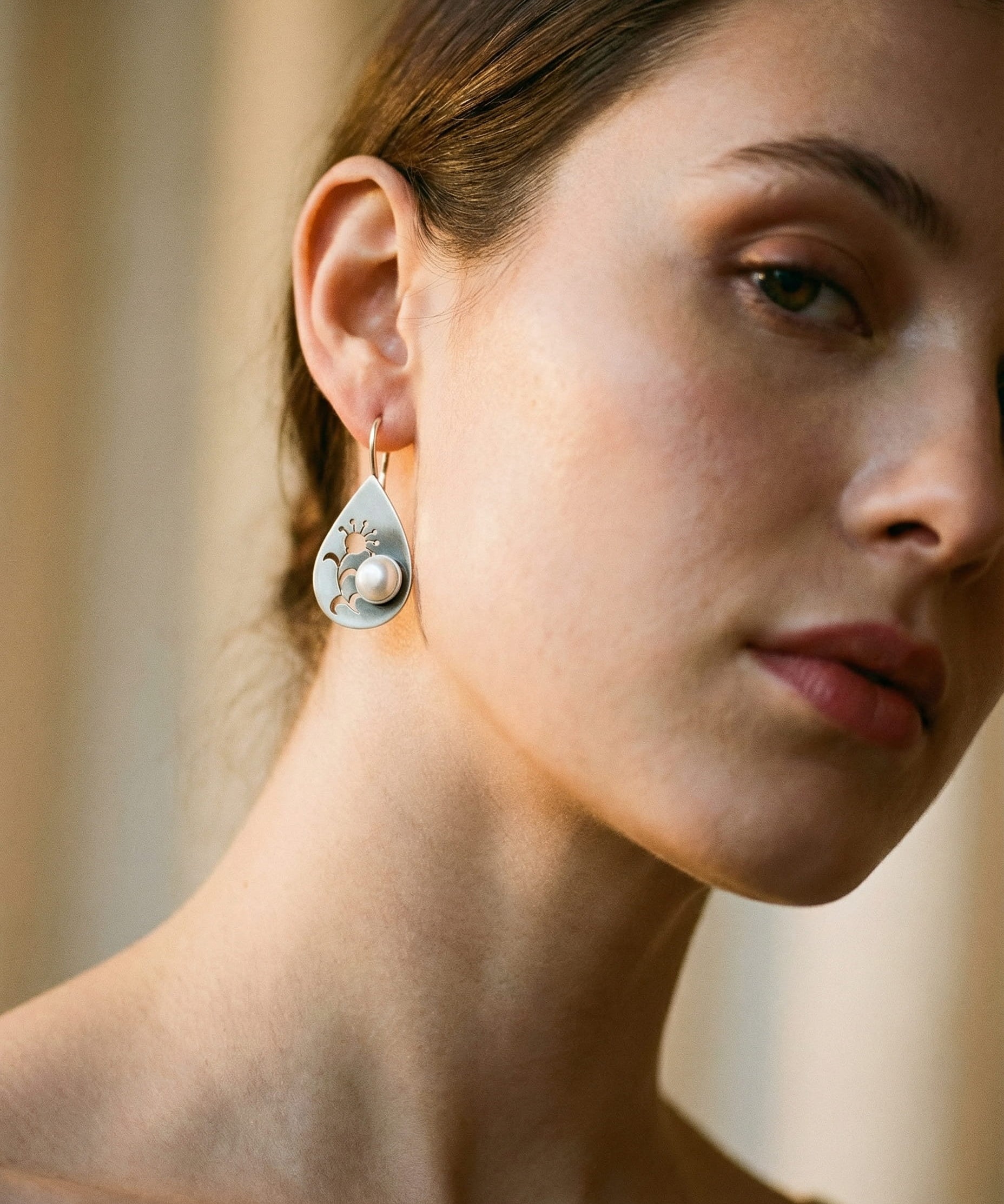 Vintage Drop Earrings with Flower and Pearl