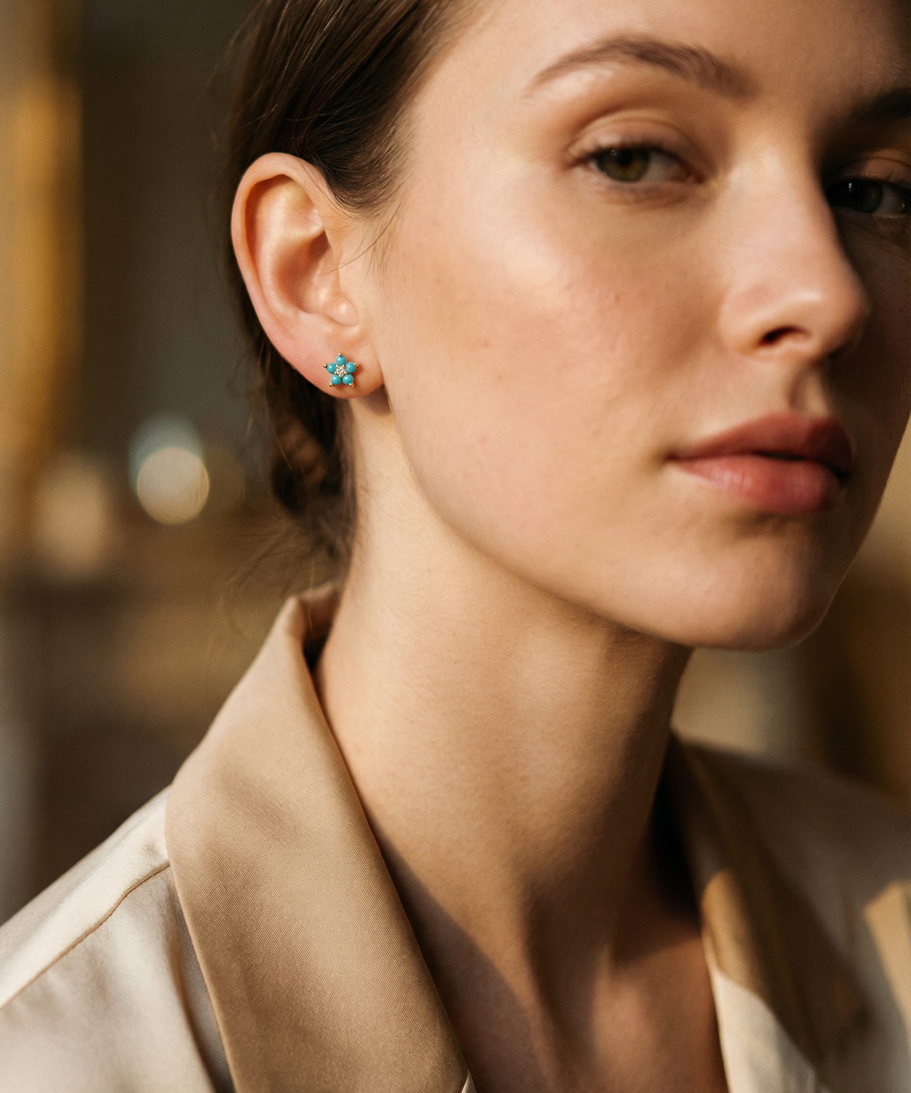 Stud Earrings with Delicate Flower