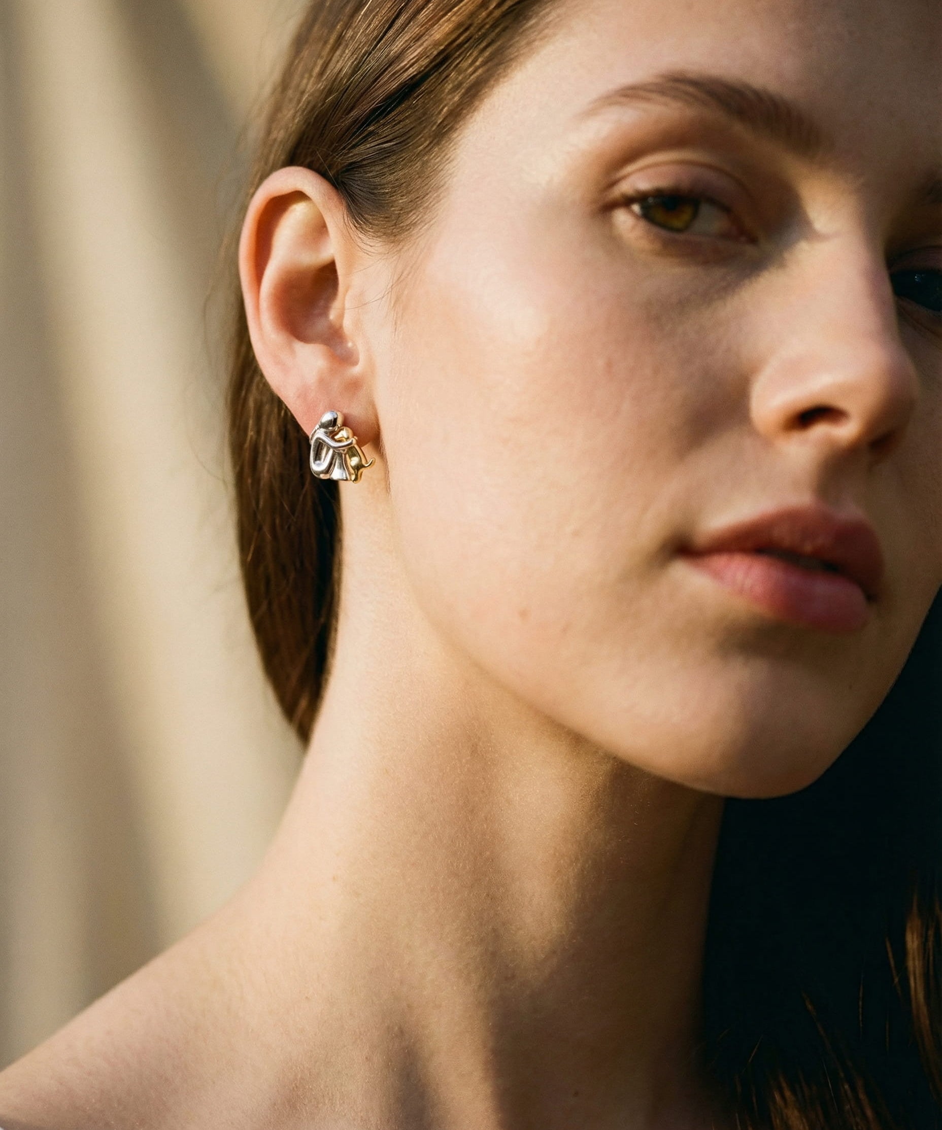 Two-Tone Hug Earrings, Silver and Gold