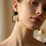 Pearl Earrings with Black Opal in Gold