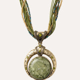 Vintage Ethnic Green Crystal Pendant Necklace