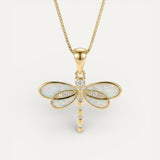 Dragonfly Necklace in Gold with Opal