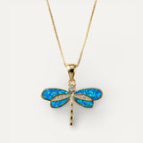 Dragonfly Necklace in Gold with Opal