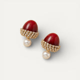 Red Hazelnut Pearl Earrings
