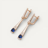 Gold Blue Crystal Drop Earrings