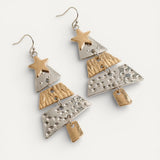 Mixed Metal Christmas Tree Drop Earrings