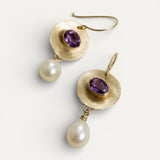 Gold Purple Detail and Pearl Earrings