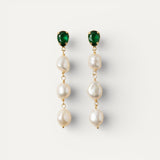 Gold Emerald and Pearl Drop Earrings